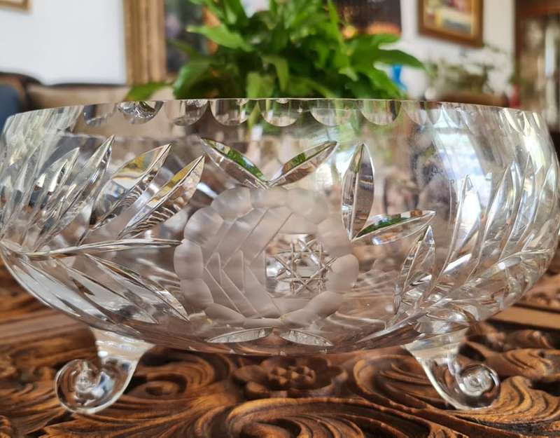 Very Large Crystal Fruit Bowl. So Glamorous!  This very attractive, early crystal bowl from the 1950