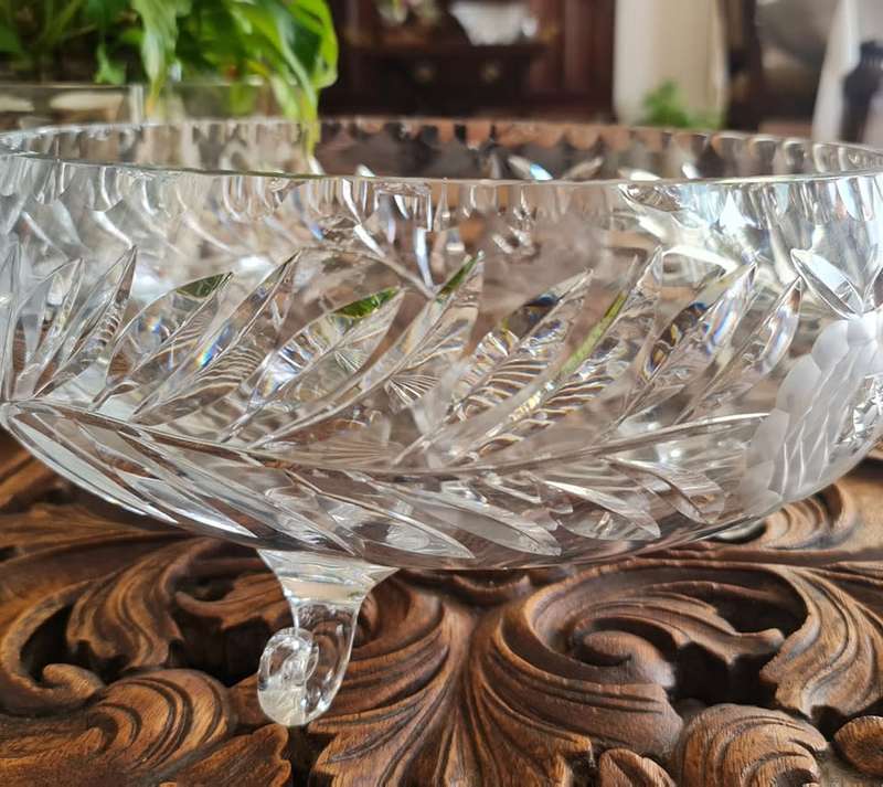 Very Large Crystal Fruit Bowl. So Glamorous!  This very attractive, early crystal bowl from the 1950