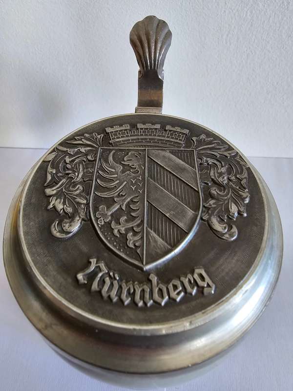 * Rare Antique German Beer Stein | Reichs-Zinn Lid | Bavarian Diamond Pattern