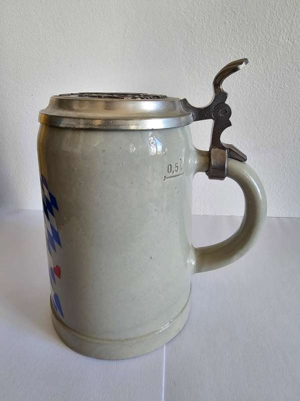 * Rare Antique German Beer Stein | Reichs-Zinn Lid | Bavarian Diamond Pattern