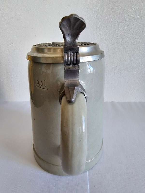 * Rare Antique German Beer Stein | Reichs-Zinn Lid | Bavarian Diamond Pattern