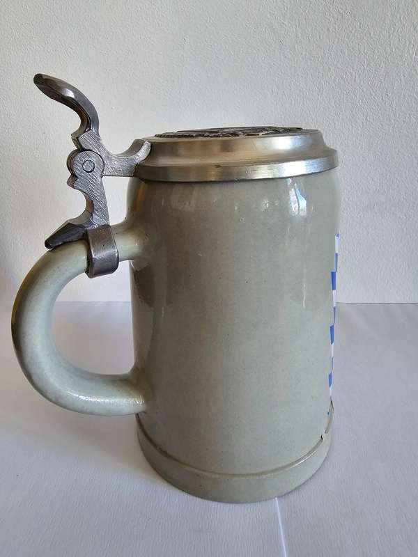 * Rare Antique German Beer Stein | Reichs-Zinn Lid | Bavarian Diamond Pattern