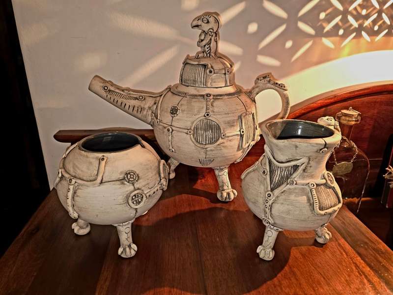 Weird and Wonderful Steampunk Coffee/Tea Set - Pottery 