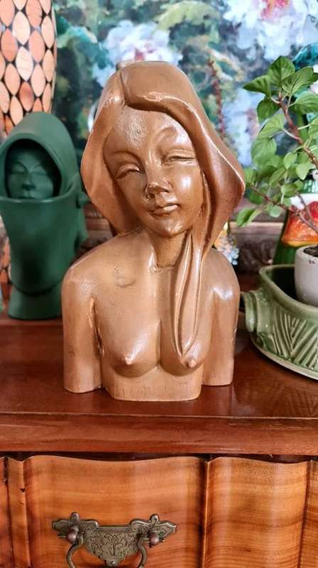 Contemporary Art Piece. Vintage Wooden Bust. Hand carved and from the Philippines.