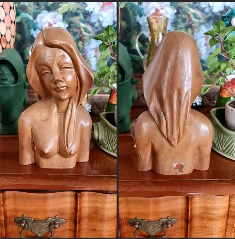 Contemporary Art Piece. Vintage Wooden Bust. Hand carved and from the Philippines.