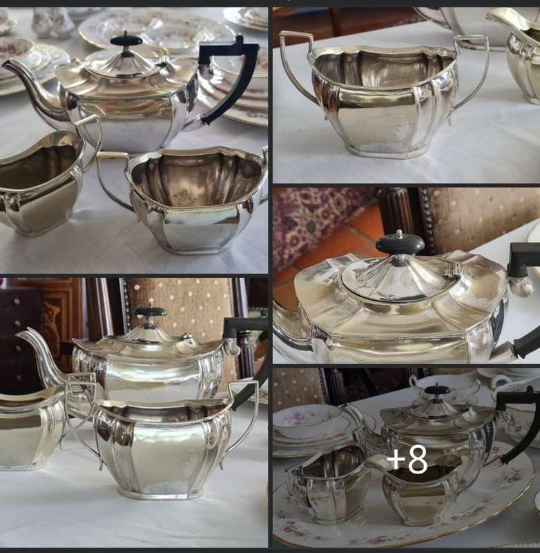 Silver Plated Tea Set. Beautiful Classic Lines. Stamped. Teapot, Milk Jug and Sugar Basin.