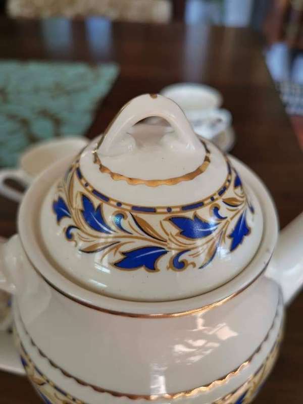 Portland Pottery Cobridge Staffordshire England Coffee Set in the Beautiful Blue & Gold Cobridge.