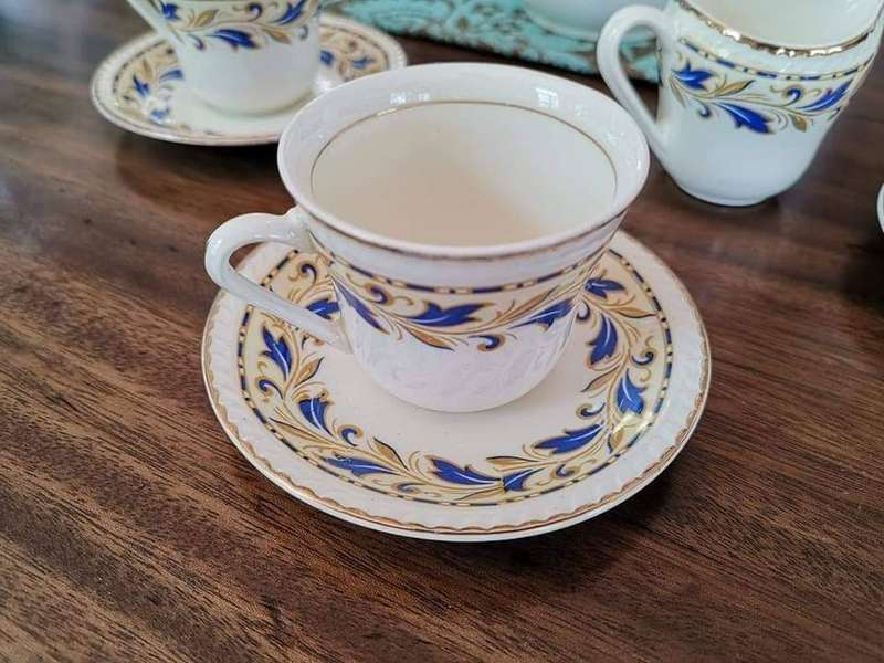 Portland Pottery Cobridge Staffordshire England Coffee Set in the Beautiful Blue & Gold Cobridge.