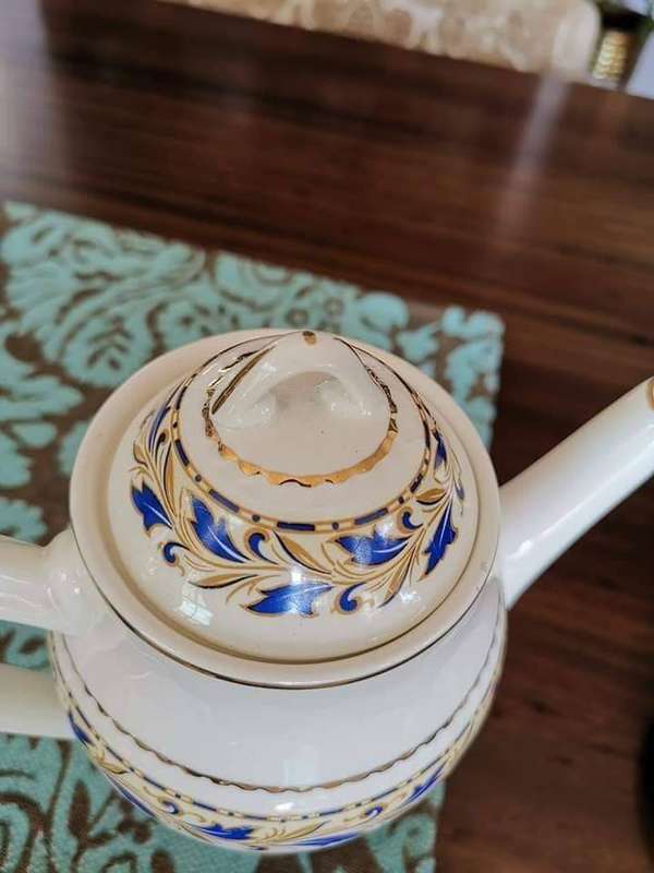 Portland Pottery Cobridge Staffordshire England Coffee Set in the Beautiful Blue & Gold Cobridge.