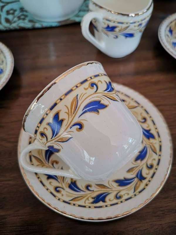 Portland Pottery Cobridge Staffordshire England Coffee Set in the Beautiful Blue & Gold Cobridge.