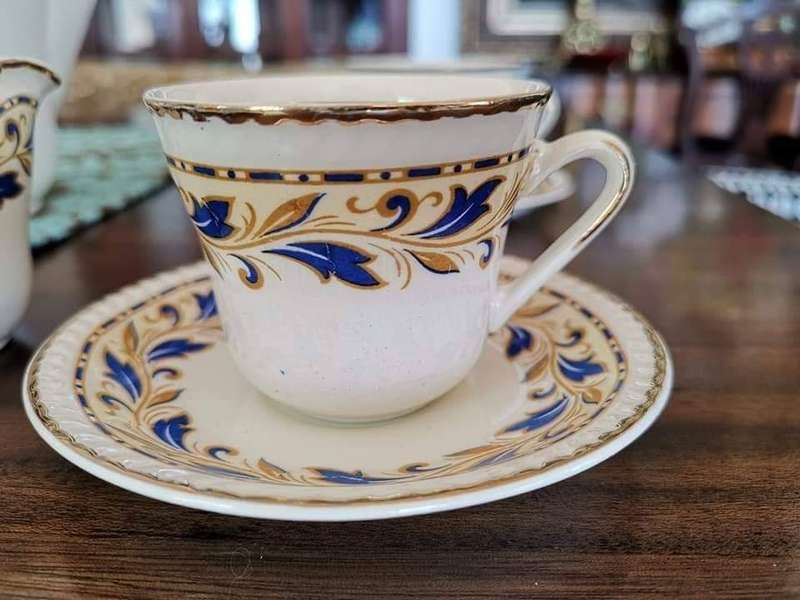 Portland Pottery Cobridge Staffordshire England Coffee Set in the Beautiful Blue & Gold Cobridge.