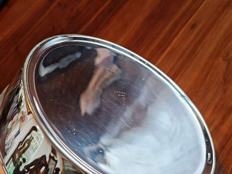 Elegant Silver Plate Kettle on Stand with Burner. The Kettle has a single monogram letter "G" on it