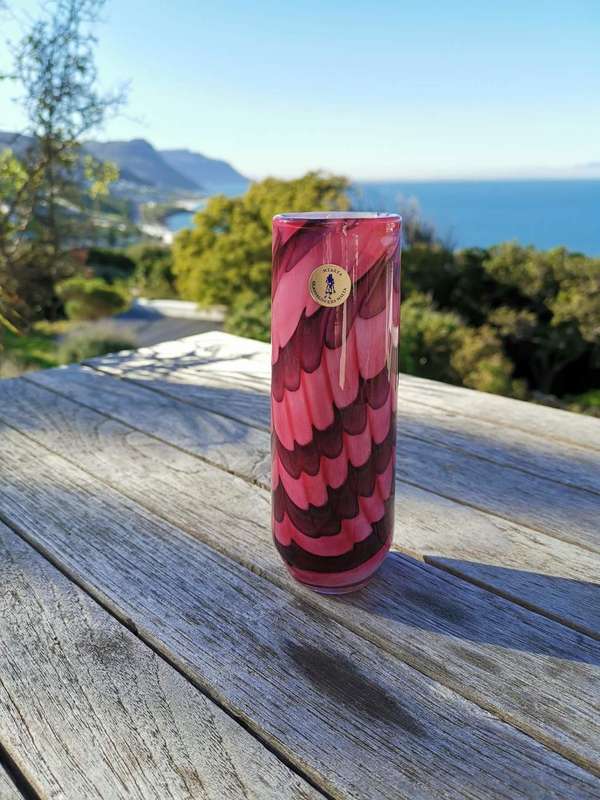 A wonderful organic pink, purple & white glass vase, made by Mtarfa of Malta, signed to base.