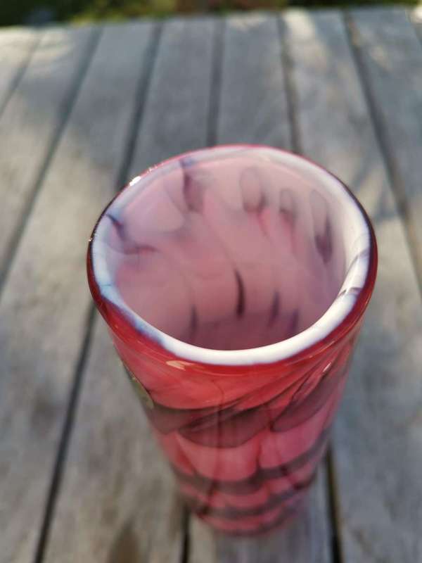 A wonderful organic pink, purple & white glass vase, made by Mtarfa of Malta, signed to base.