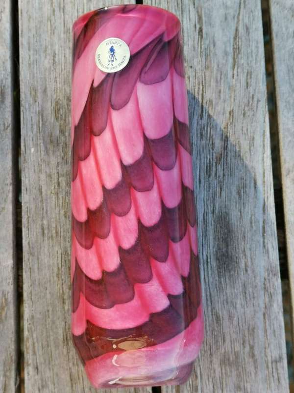 A wonderful organic pink, purple & white glass vase, made by Mtarfa of Malta, signed to base.