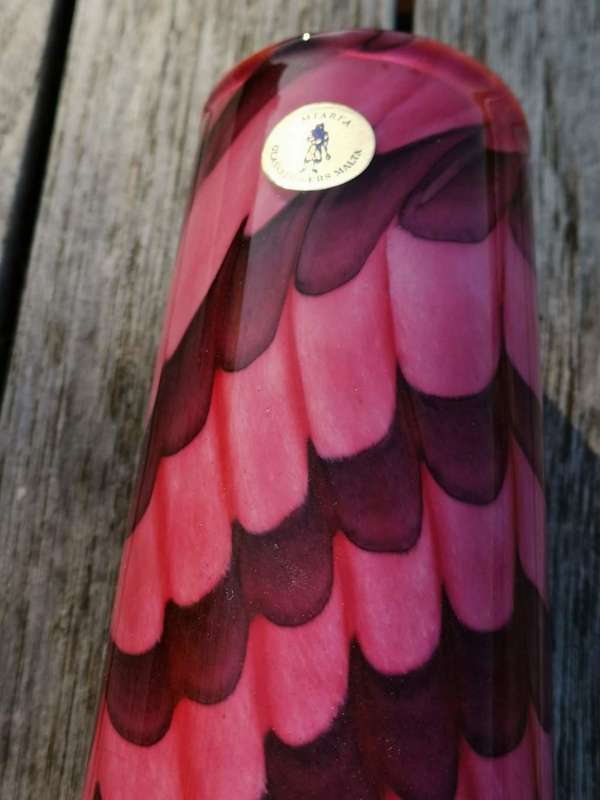 A wonderful organic pink, purple & white glass vase, made by Mtarfa of Malta, signed to base.