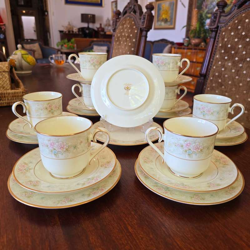 Discover the Timeless Elegance of Noritake Willowbrook Bone China - 8 Trio Sets Available