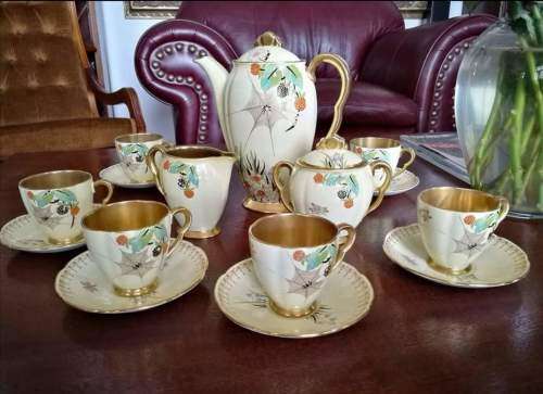 Very Rare Complete Carlton Ware Gold Royale Spiders Web 1582 coffee set.