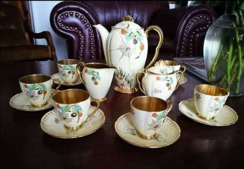Very Rare Complete Carlton Ware Gold Royale Spiders Web 1582 coffee set.