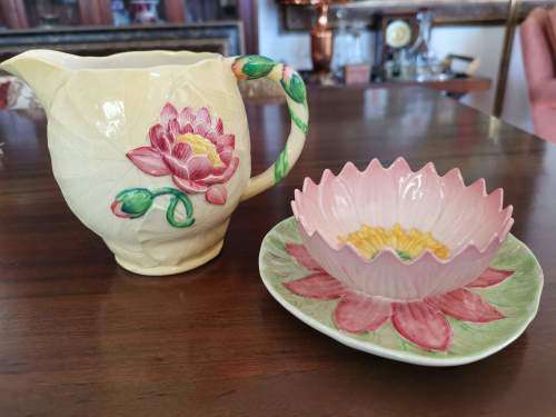 Carltonware, Made in England Porcelain Handpainted Jug and Waterlily Plate