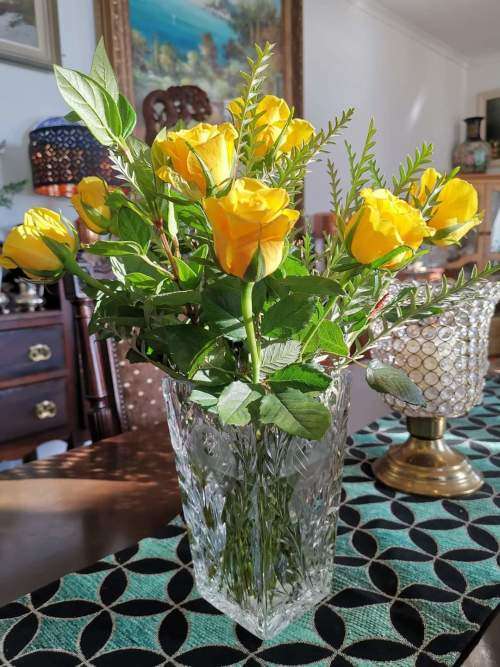Crystal Vase Large with beautiful etched flower detail.