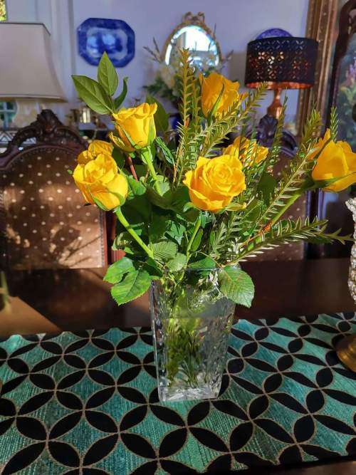 Crystal Vase Large with beautiful etched flower detail.