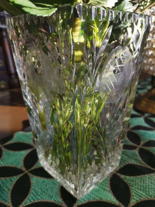 Crystal Vase Large with beautiful etched flower detail.