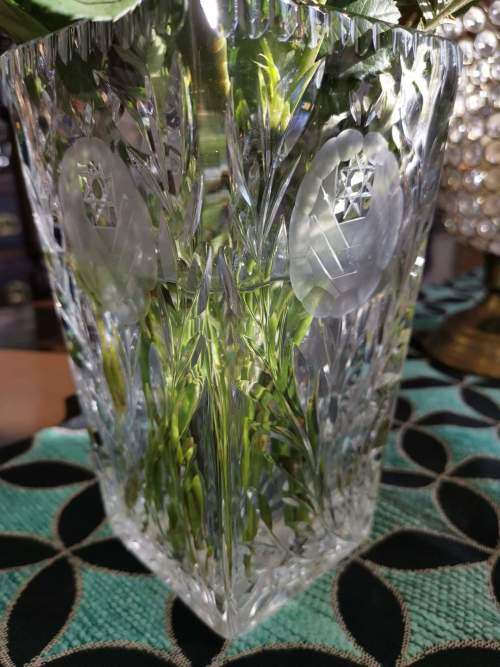 Crystal Vase Large with beautiful etched flower detail.