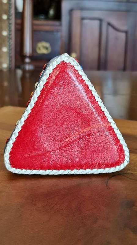 Decanter Leather Encased  Triangle Shaped with 2 Shot Glasses from Yugoslavia!