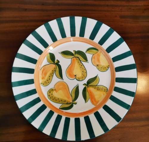 Large Handpainted Serving Plate from Portugal. Decorated with Pears.
