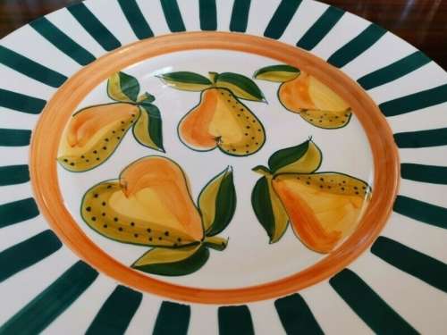 Large Handpainted Serving Plate from Portugal. Decorated with Pears.