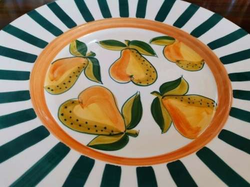 Large Handpainted Serving Plate from Portugal. Decorated with Pears.