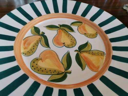 Large Handpainted Serving Plate from Portugal. Decorated with Pears.