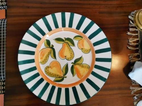 Large Handpainted Serving Plate from Portugal. Decorated with Pears.