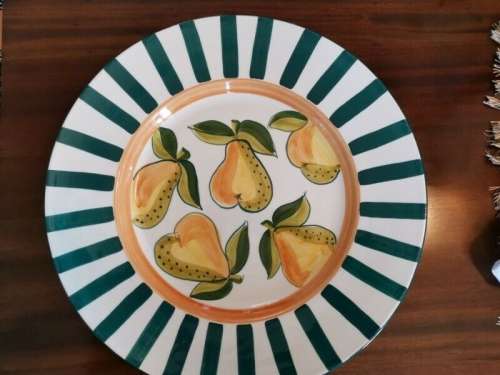 Large Handpainted Serving Plate from Portugal. Decorated with Pears.
