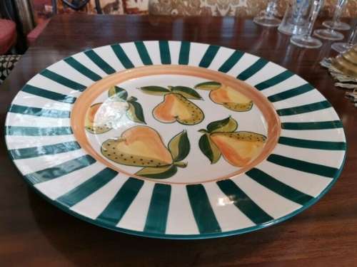 Large Handpainted Serving Plate from Portugal. Decorated with Pears.