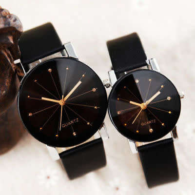 Men Women Leather Strap Line Analog Quartz Ladies Wrist Watches Fashion Watch