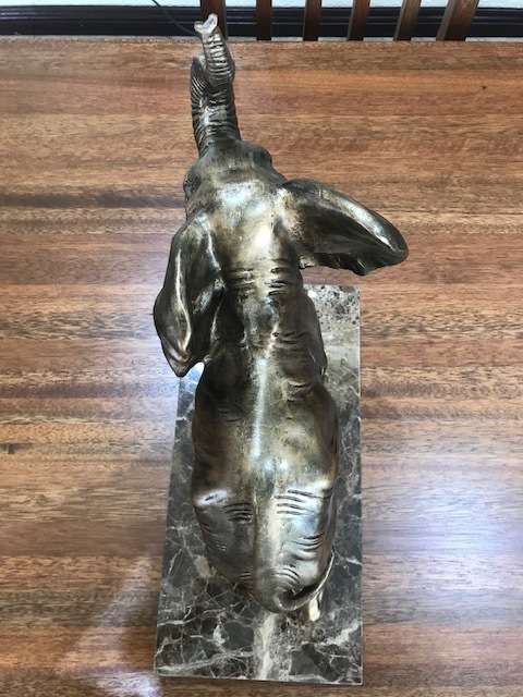 STUNNING - LARGE BRONZE COLORED RESIN CAST ELEPHANT ON MARBLE BASE