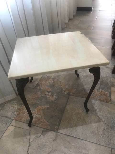 CAST IRON SIDE TABLE WITH MARBLE TOP 430X430X400