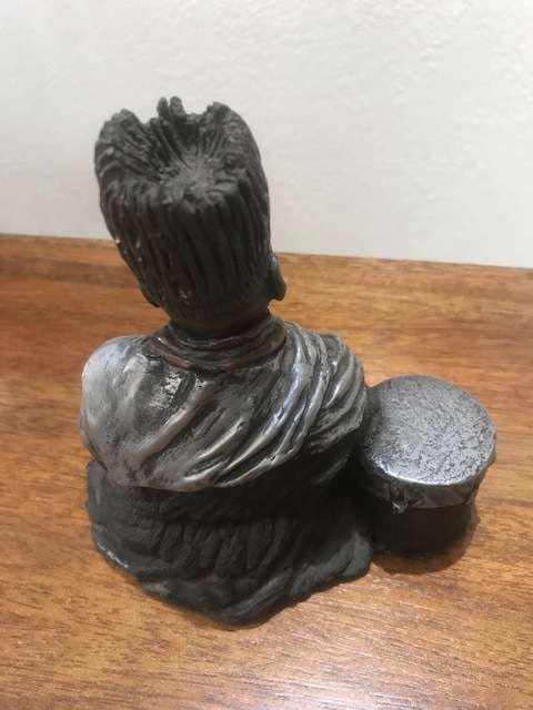 COLD CAST BRONZE SCULPTURE - OLD AFRICAN LADY WITH DRUM