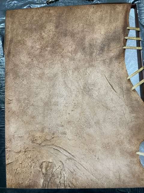 AN ORIGINAL CAROL NOTHNAGEL PAINTING ON GENUINE LEATHER WITH SOLID WOOD FRAME (LOT 2)