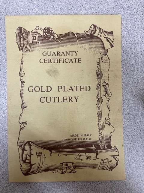 VINTAGE 22CT GOLD PLATED 4 PIECE SERVING SET  - MADE IN ITALY WITH CERTIFICATE