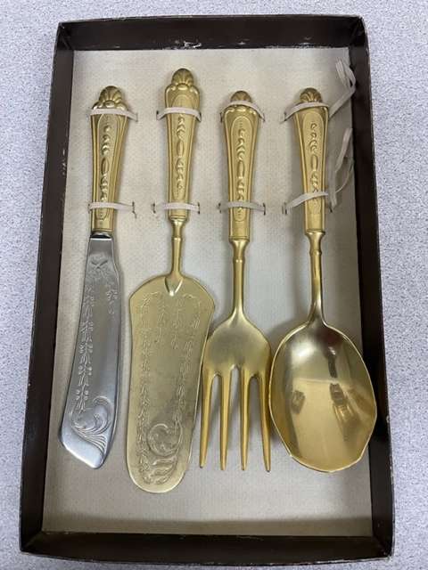 VINTAGE 22CT GOLD PLATED 4 PIECE SERVING SET  - MADE IN ITALY WITH CERTIFICATE