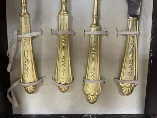 VINTAGE 22CT GOLD PLATED 4 PIECE SERVING SET  - MADE IN ITALY WITH CERTIFICATE