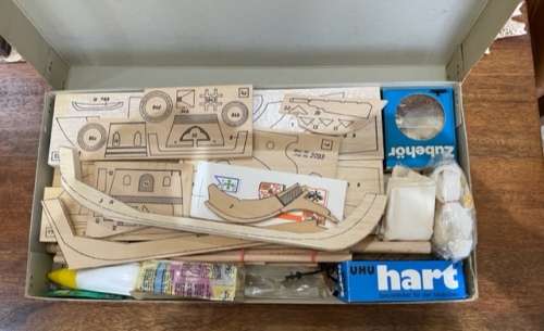 VINTAGE WOODEN SHIP MODEL KIT - GRAUPNER SANTA MARIA AD 1492