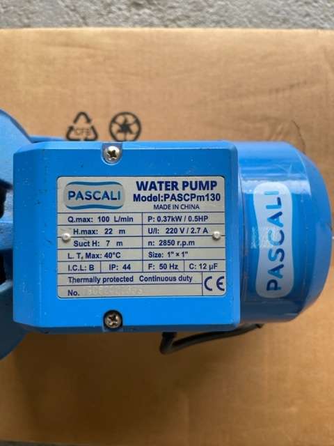 Pascali Centrifugal Pump 230V - USED ONCE (RAN FOR MAX 30 HOURS)