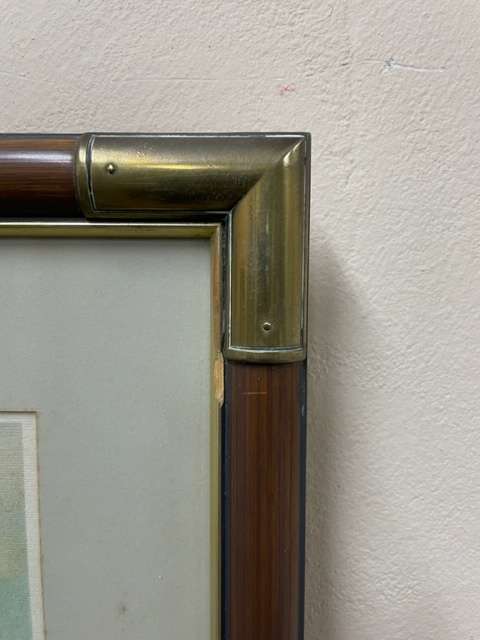 LARGE, GENOVA SHIPS LITHOGRAPH IN SOLID WOOD & BRASS FRAME (3 OF 4)