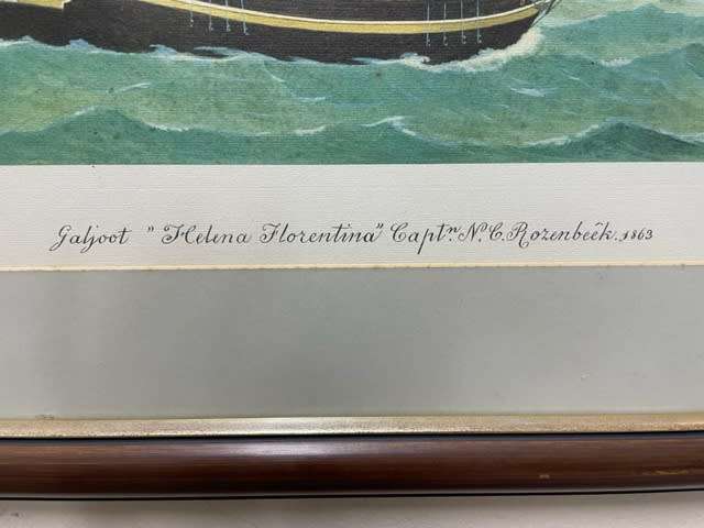 LARGE, GENOVA SHIPS LITHOGRAPH IN SOLID WOOD & BRASS FRAME (3 OF 4)