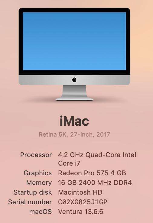 Apple iMac 27-inch 4.2GHz Quad-Core i7. 2017. (5K Retina, 16GB RAM, 1TB Fusion, Silver)