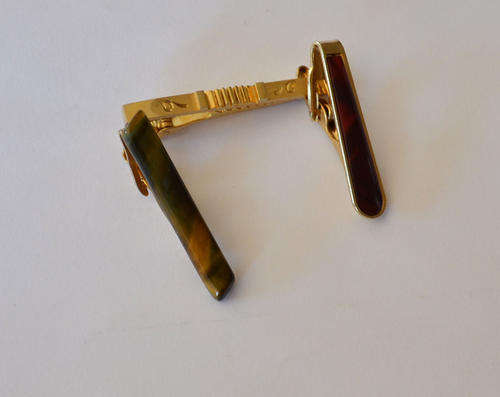 3 vintage tie clips tiger eye etc
